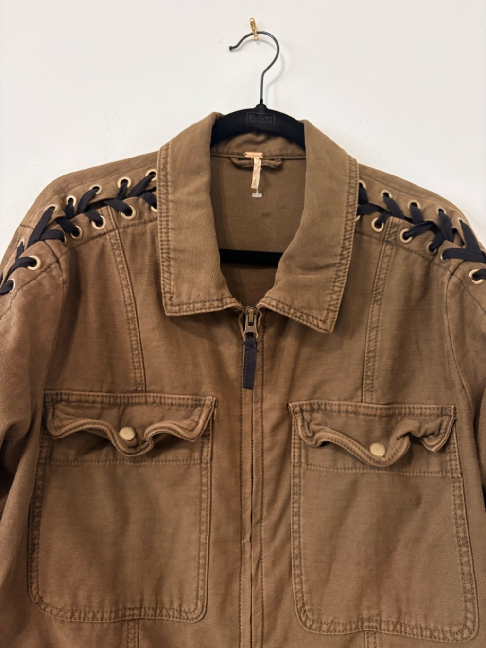 Free People Faye Military Lace Up Sleeve Jacket Brown Sz S EUC - Picture 5 of 13